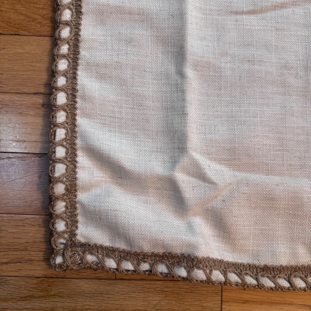 Phantoscope Set of 2 Linen Blend Crochet Lace Throw Pillow Covers Cream 18x18